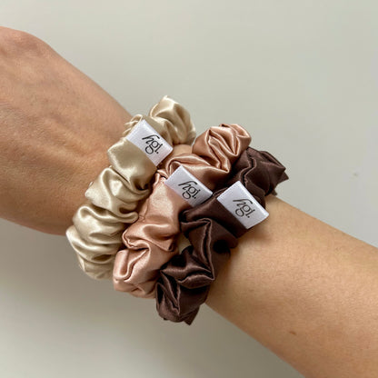 3 midi silk scrunchies on hand