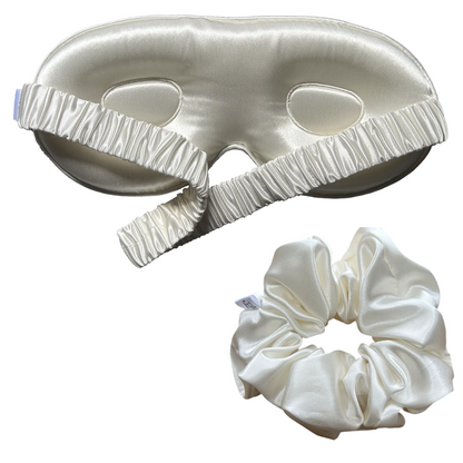 silk 3D sleep mask and scrunchie ivory