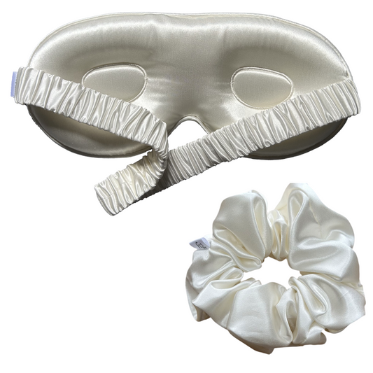 silk 3D sleep mask and scrunchie ivory