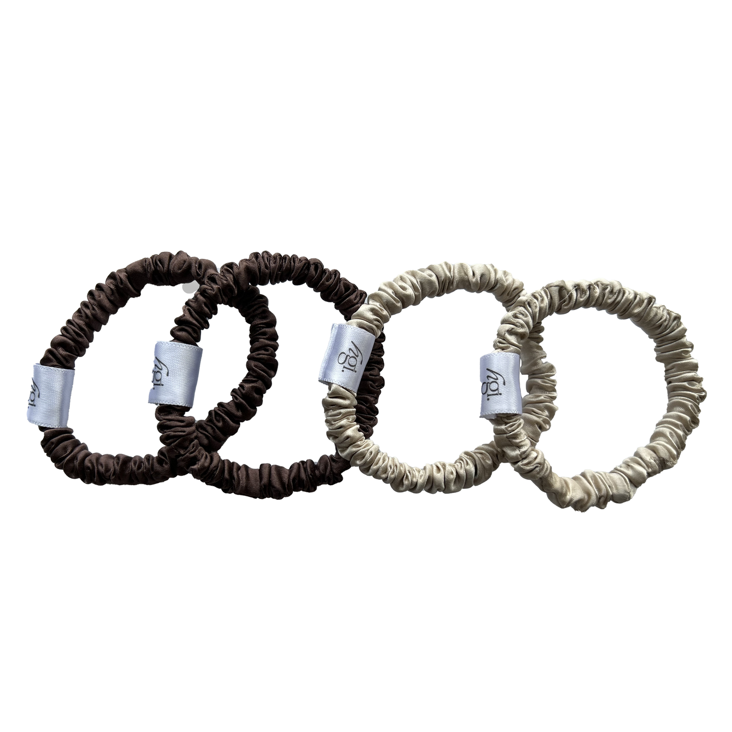 100% PURE MULBERRY SILK SKINNY SCRUNCHIE SLIP  CHOCOLATE BROWN + CARAMEL
