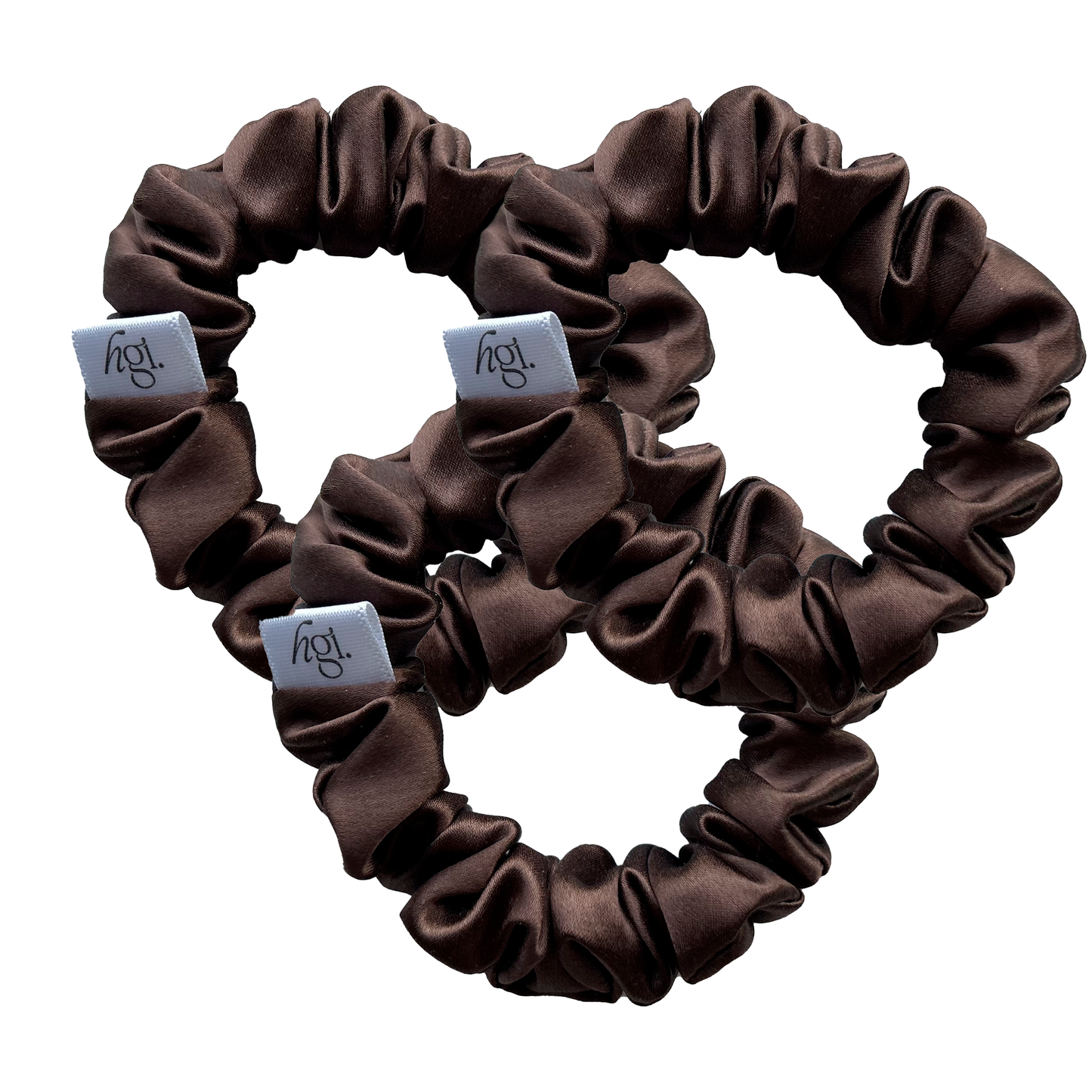 100% pure mulberry silk scrunchies set of 3 chocolate brown